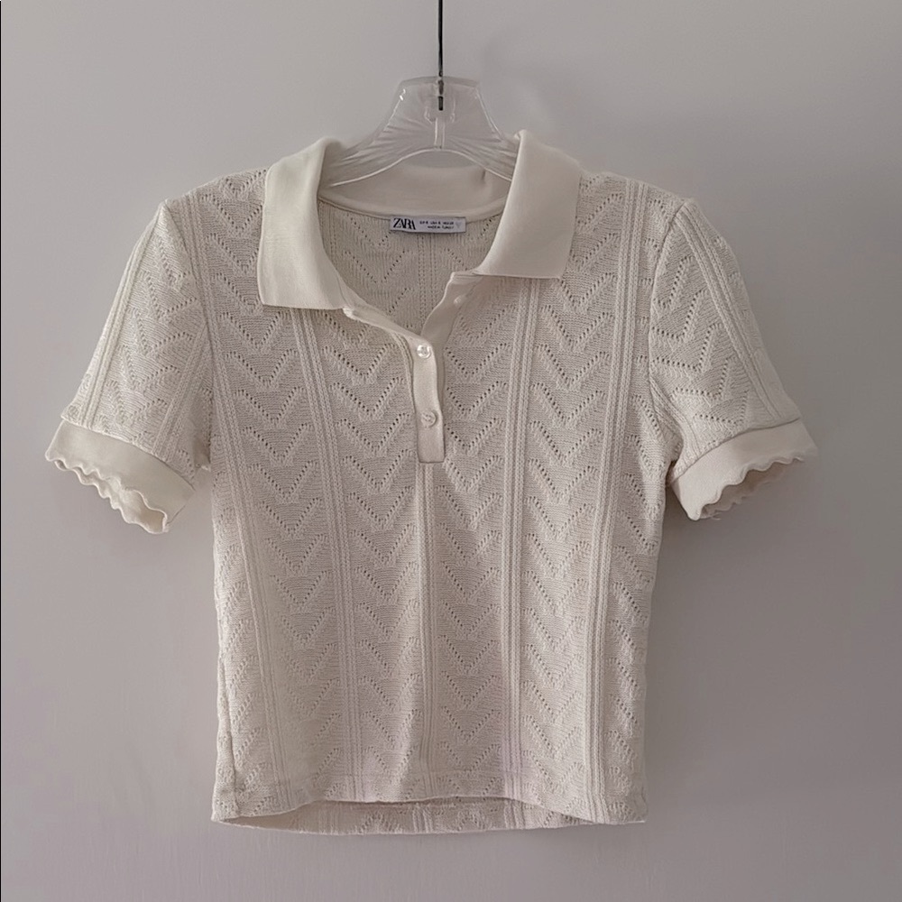 Zara Cream Knit Polo Top